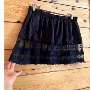 Vintage Black Slip Mini Skirt Womens Large Unconventional Lace Trim Dark Romanti